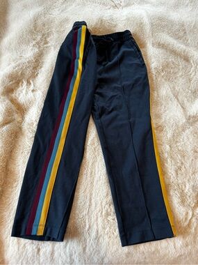 Spiritual Gangster Navy Track Pants with Mustard, Teal & Burgundy Stripes